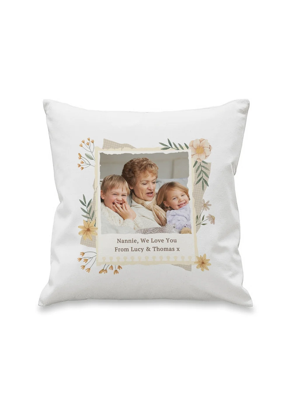 Personalised Memento Company Photo Upload Floral White Cushion & Insert - One Size Image 3