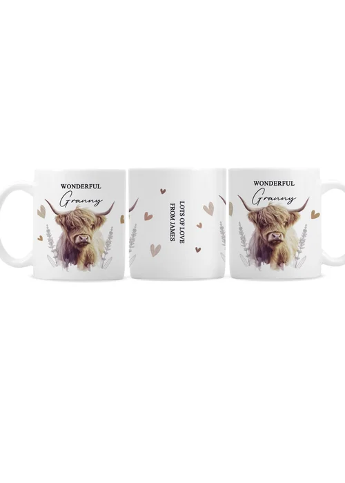 Personalised Memento Company Highland Cow White Ceramic Mug - One Size Image 4