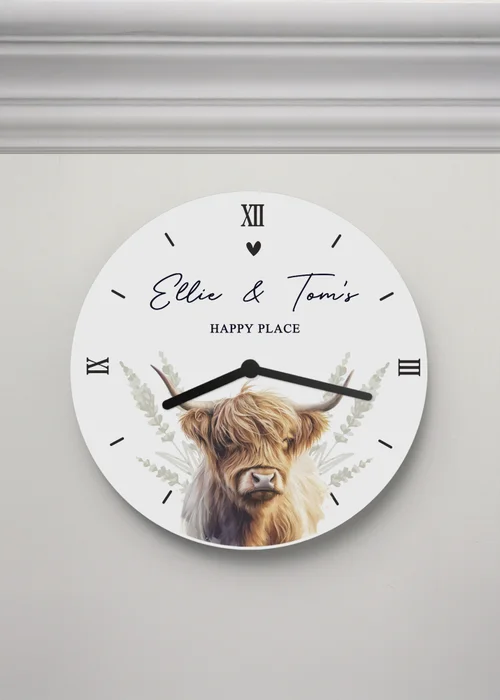 Personalised Memento Company Highland Cow White Wooden Clock - One Size Image 2