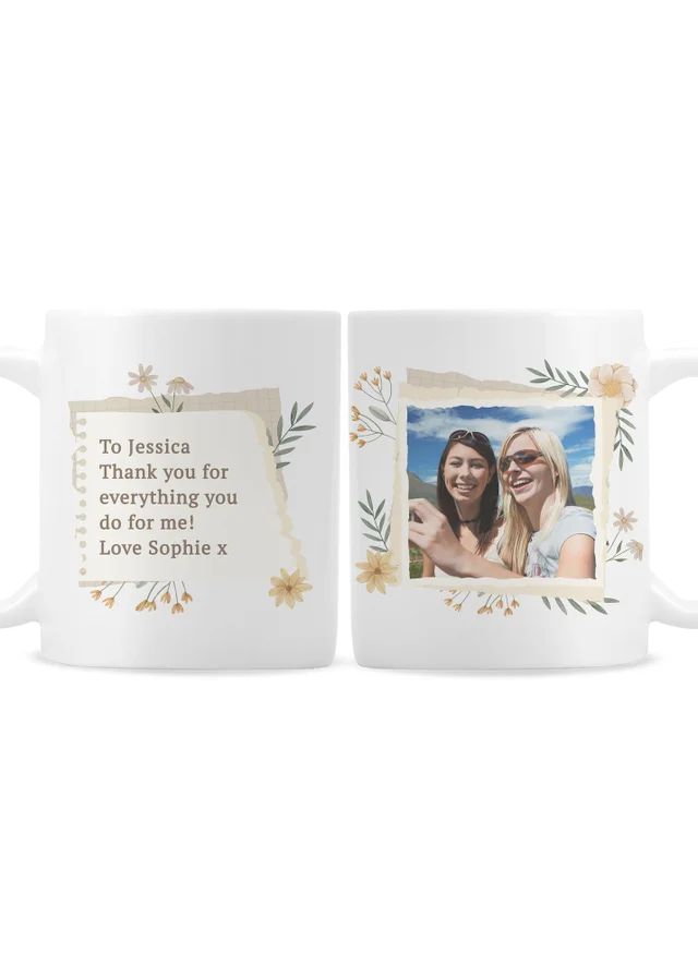 Personalised Memento Company Floral Photo Upload White Mug