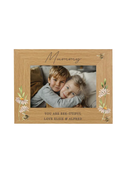 Personalised Memento Company Floral Bee 6x4 Brown Oak Finish Photo Frame - One Size Image 1