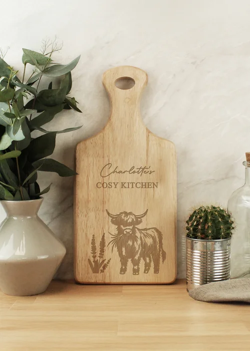 Personalised Memento Company Highland Cow Brown Paddle Chopping Board - One Size Image 3