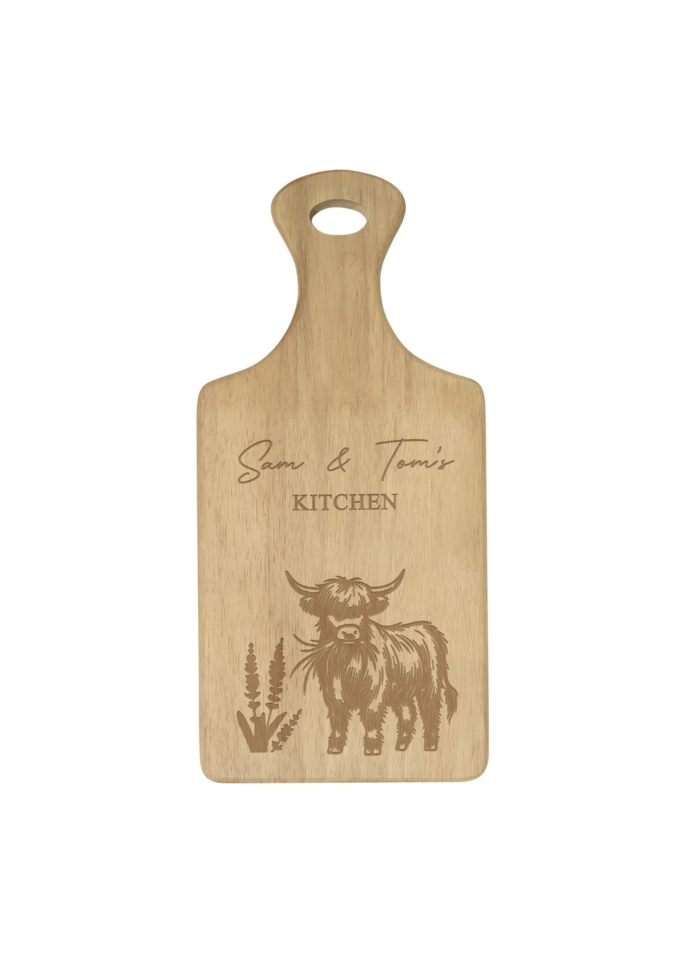 Personalised Memento Company Highland Cow Brown Paddle Chopping Board - One Size Image 1