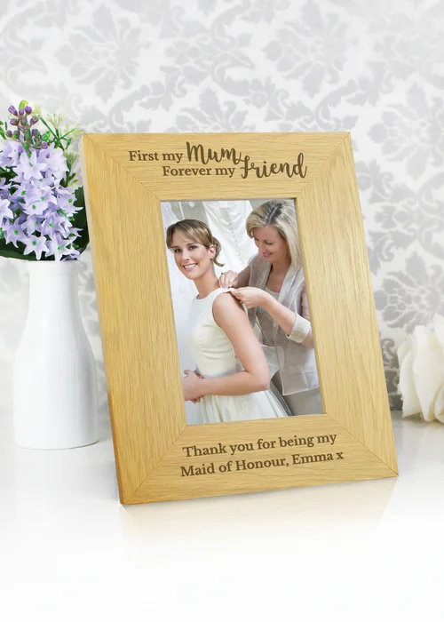 Personalised Memento Company 'First My Mum Forever My Friend' 6x4 Oak Finish Photo Frame - One Size Image 3