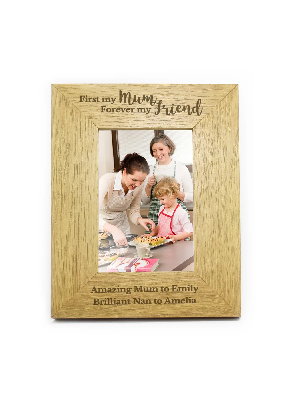 Personalised Memento Company 'First My Mum Forever My Friend' 6x4 Oak Finish Photo Frame - One Size Image 1