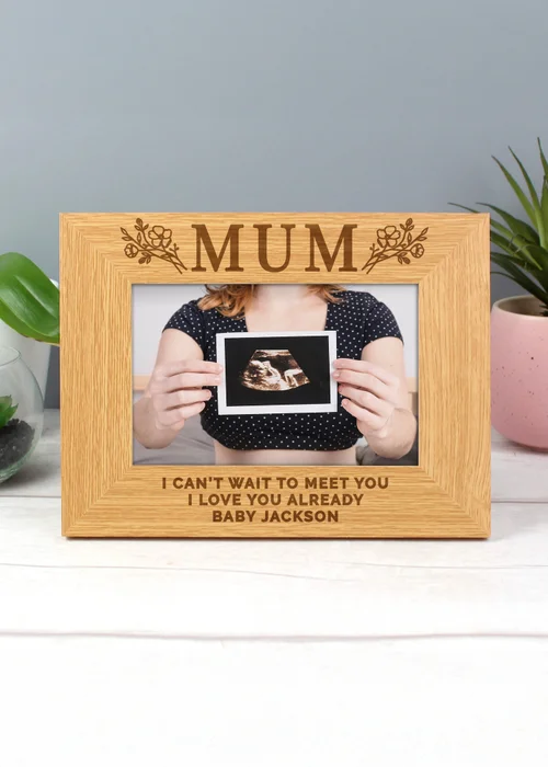 Personalised Memento Company Floral Mum 6x4 Brown Oak Finish Photo Frame - One Size Image 2