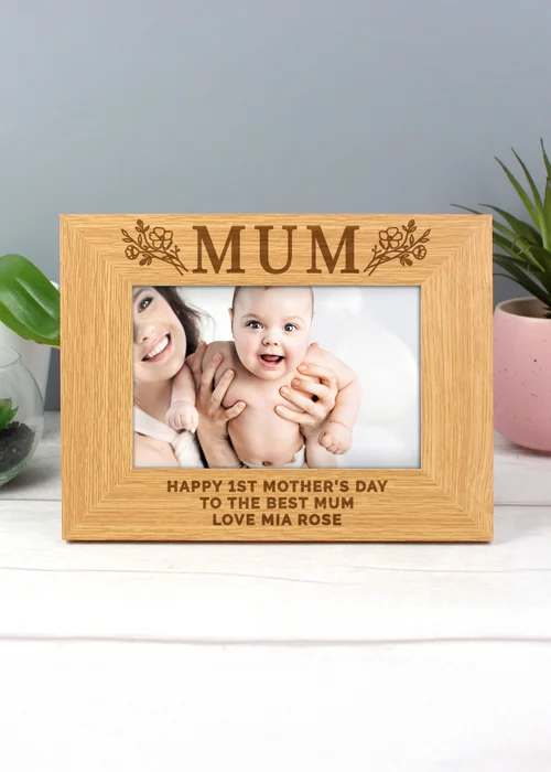 Personalised Memento Company Floral Mum 6x4 Brown Oak Finish Photo Frame - One Size Image 3