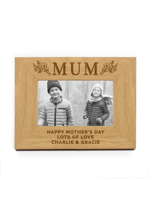 Personalised Memento Company Floral Mum 6x4 Brown Oak Finish Photo Frame - One Size Image 1