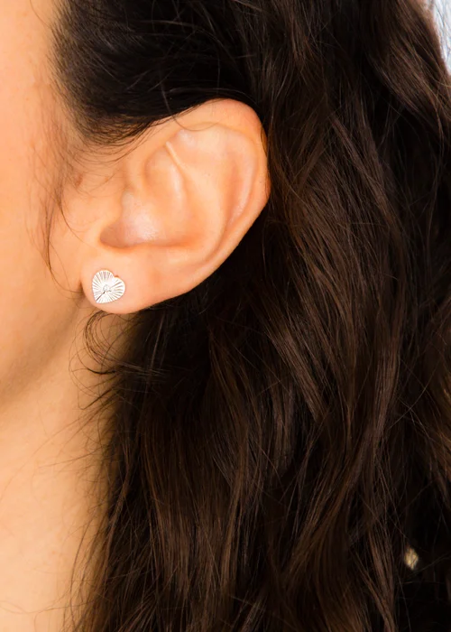 Golden Moments Sterling Silver CZ Concertinaed-Heart Stud Earrings - One Size Image 3