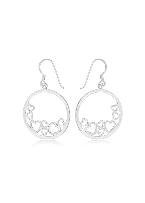 Golden Moments Sterling Silver Hearts-In-Circle Drop Earrings - One Size Image 1