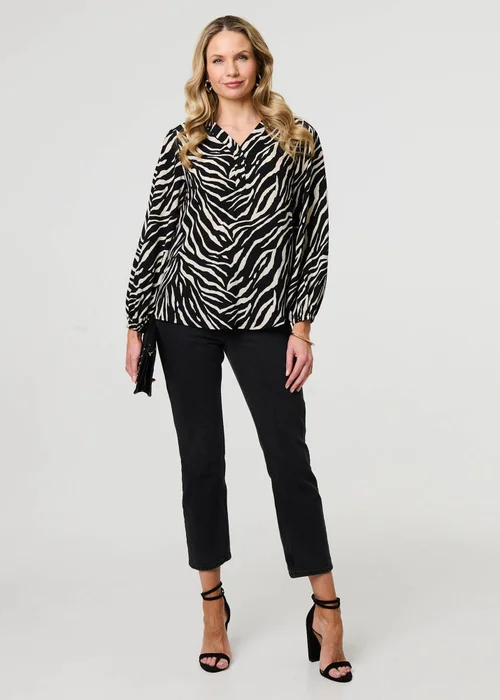 Izabel London Black Zebra Print V-Neck Long Sleeve Blouse - 10 Image 4