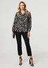 Izabel London Black Zebra Print V-Neck Long Sleeve Blouse - 10 Image 4