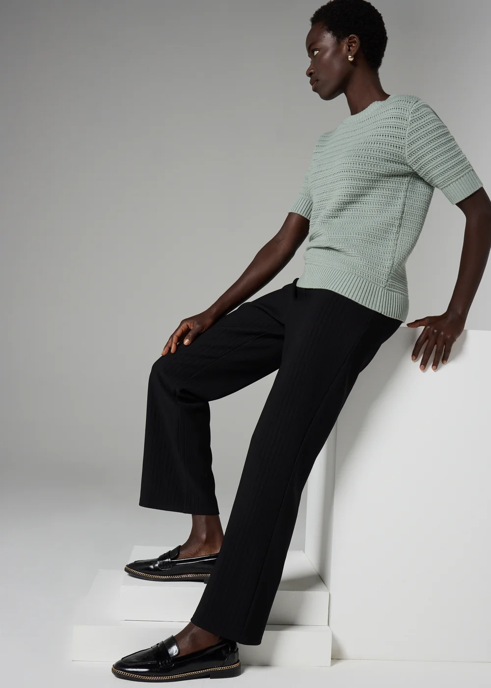 Et Vous Black Mini Ribbed Trousers - Size 24 29 leg Image 1