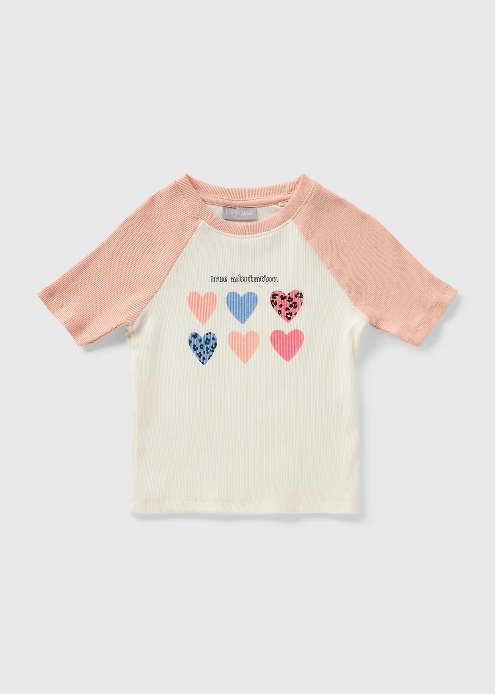 Girls Pink Ringer Hearts T-Shirt (7-15yrs) - Age 7 Years Image 1