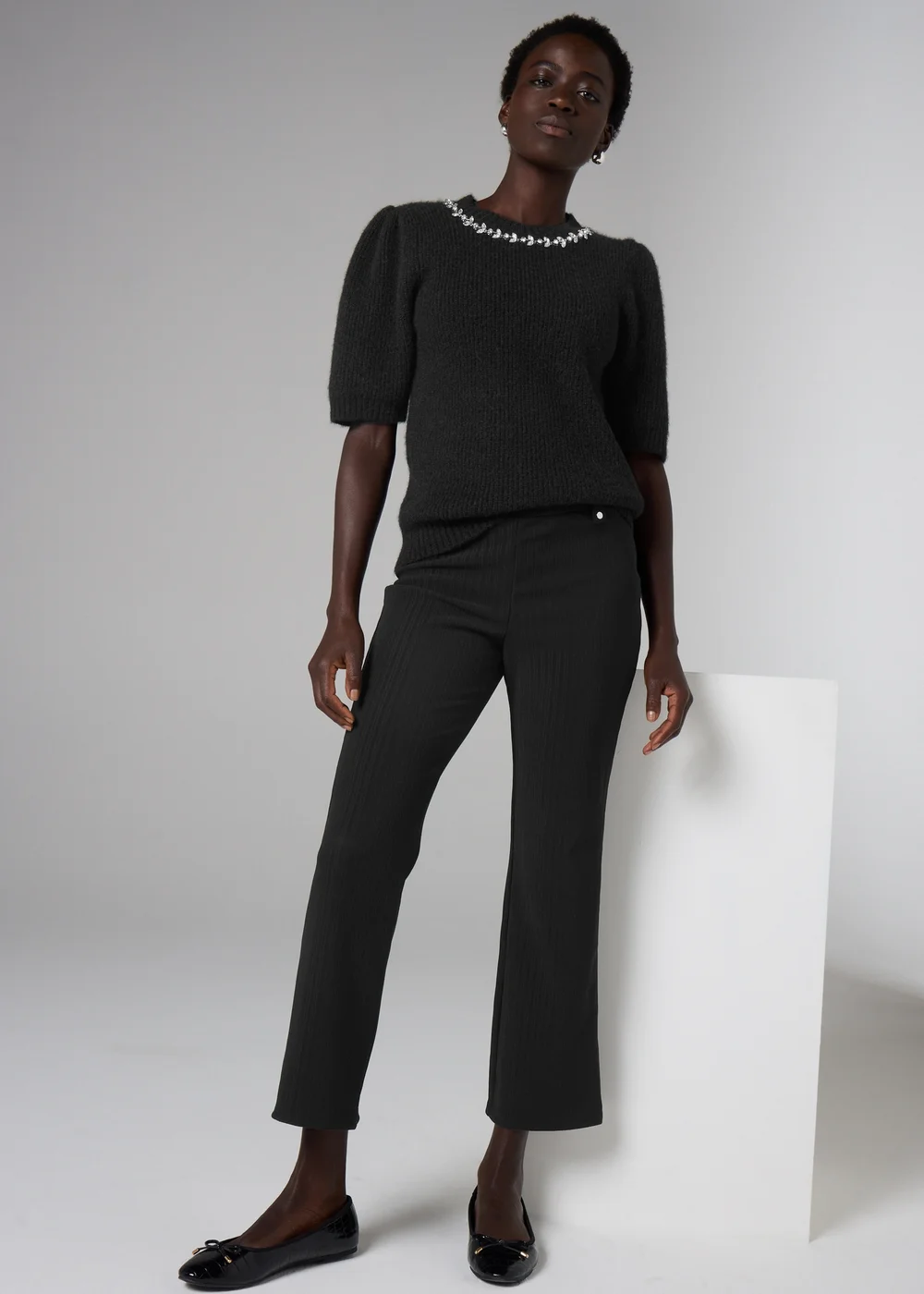 Et Vous Petite Black Ribbed Trousers - Size 08 27 leg Image 1