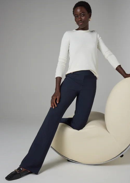 Et Vous Long Navy Bootcut Trousers - Size 08 33 leg Image 1