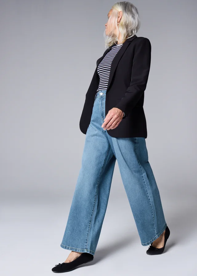 Mid Wash Stretch Wide Leg Jeans