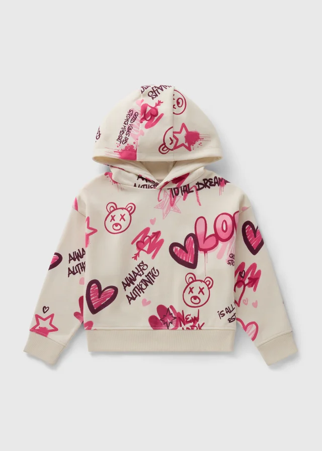 Girls Cream Graffiti Hoodie (7-15yrs)