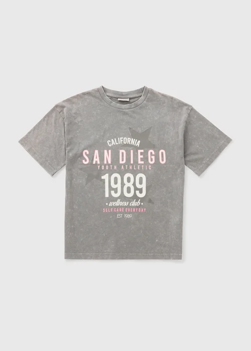 Girls Grey Acid Wash San Diego T-Shirt (7-15yrs) - Age 15 Years Image 1