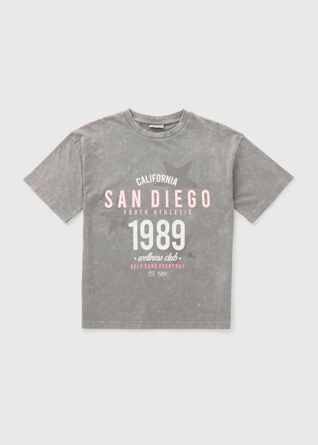 Girls Grey Acid Wash San Diego T-Shirt (7-15yrs)