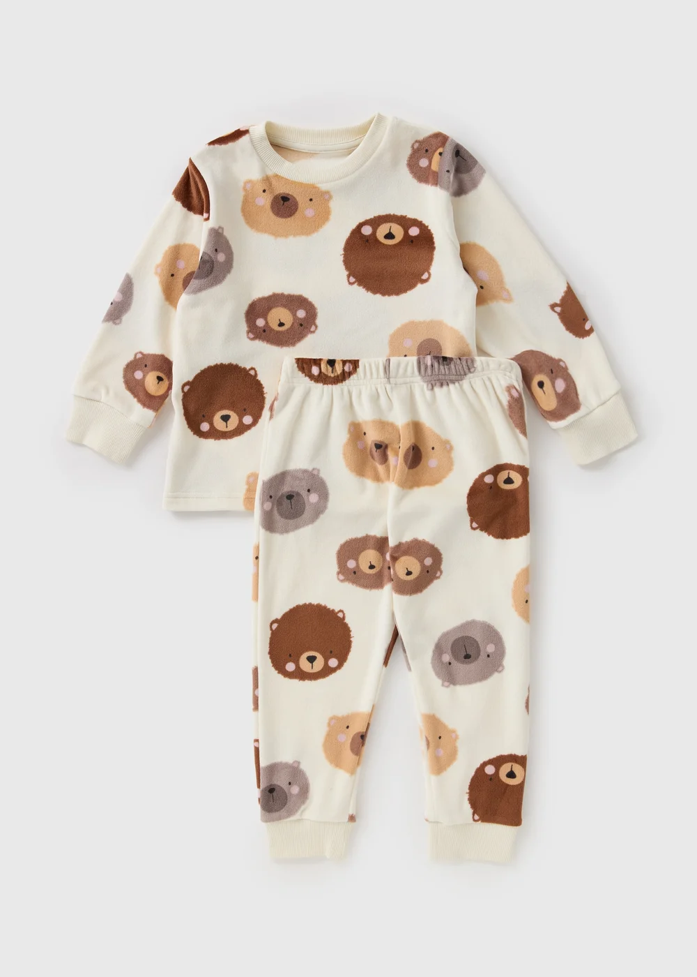 Unisex Beige Bear Fleece Pyjama Set (1-7yrs) - Age 4 - 5 Years Image 1