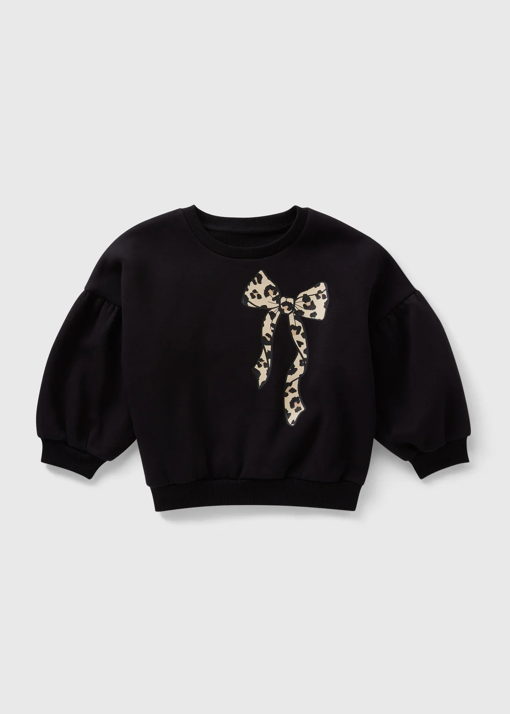 Girls Black Leopard Bow Sweatshirt (1-7yrs) - 3-4 Yrs Image 1