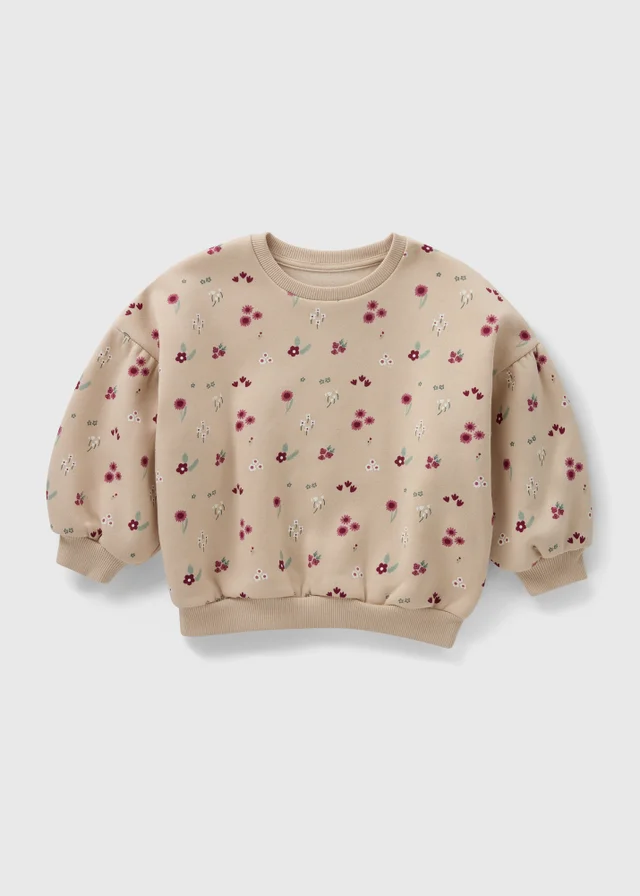 Girls Beige Ditsy Floral Sweatshirt (1-7yrs)
