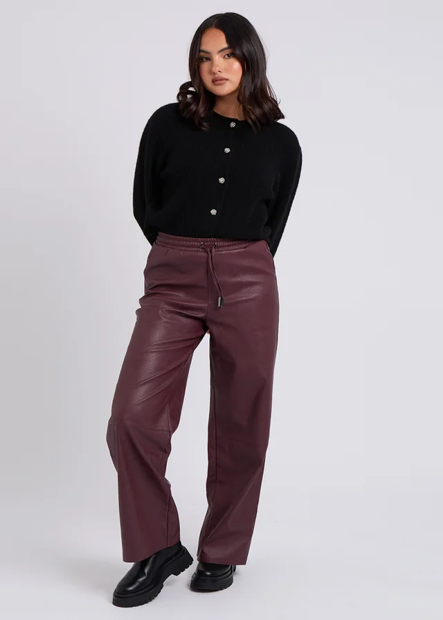 Urban Bliss Burgundy PU Wide Leg Elasticated Trouser