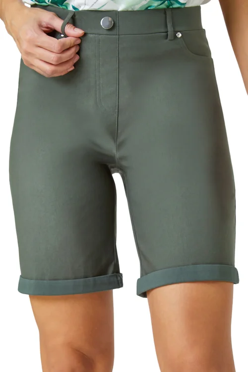 Roman Forest Elastic Waist Turn Up Stretch Shorts - 14 Image 1