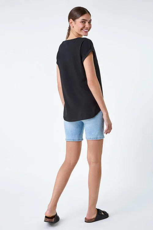 Roman Black Plain Stretch Cotton Jersey T-Shirt - Size 14 Image 4