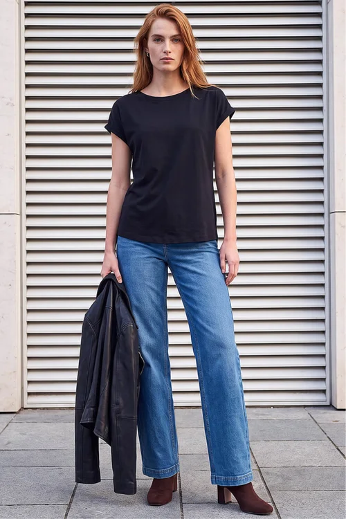 Roman Black Plain Stretch Cotton Jersey T-Shirt - 22 Image 2