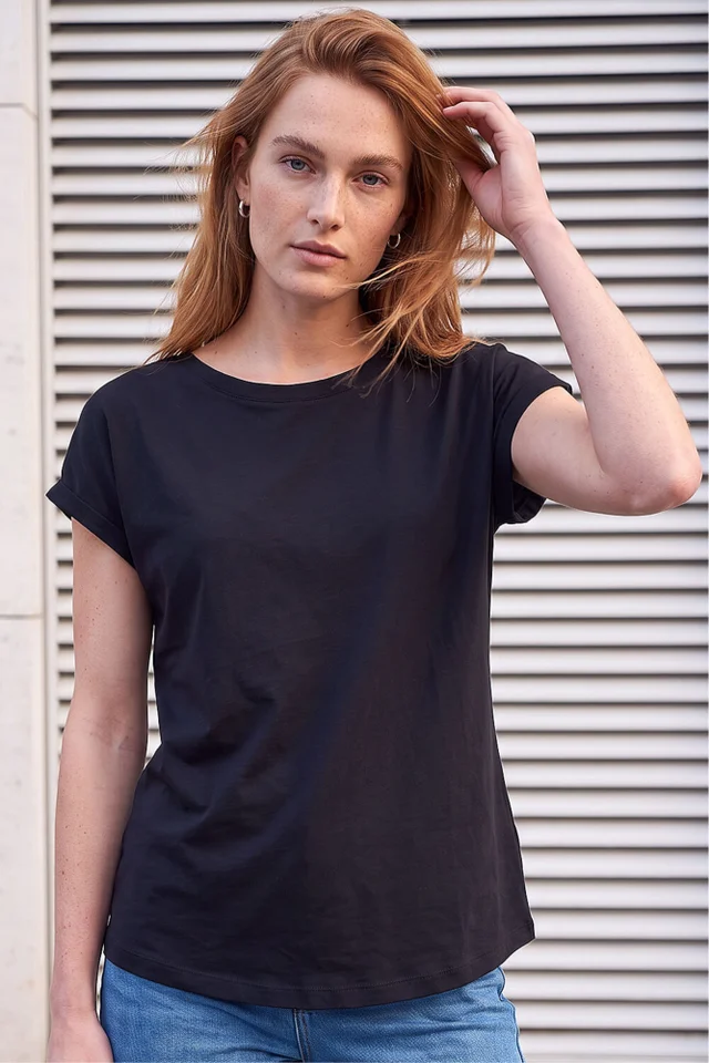 Roman Black Plain Stretch Cotton Jersey T-Shirt