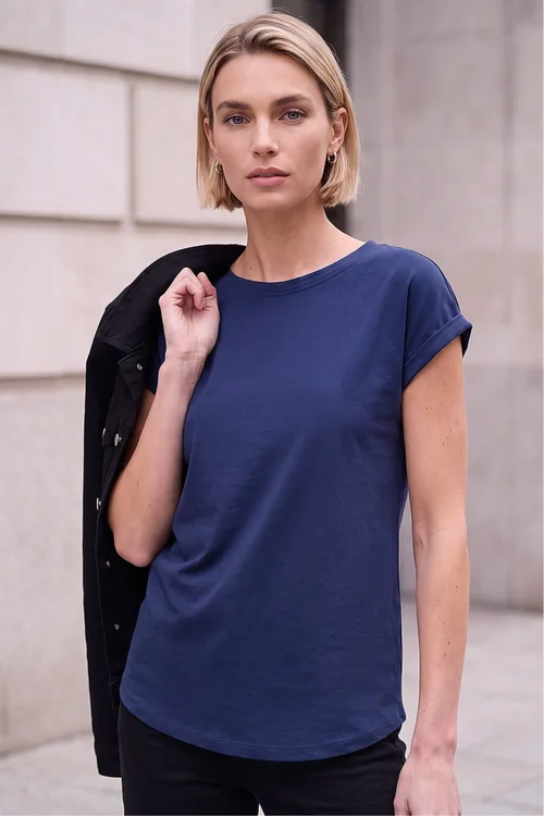 Roman Navy Plain Stretch Cotton Jersey T-Shirt - 18 Image 1