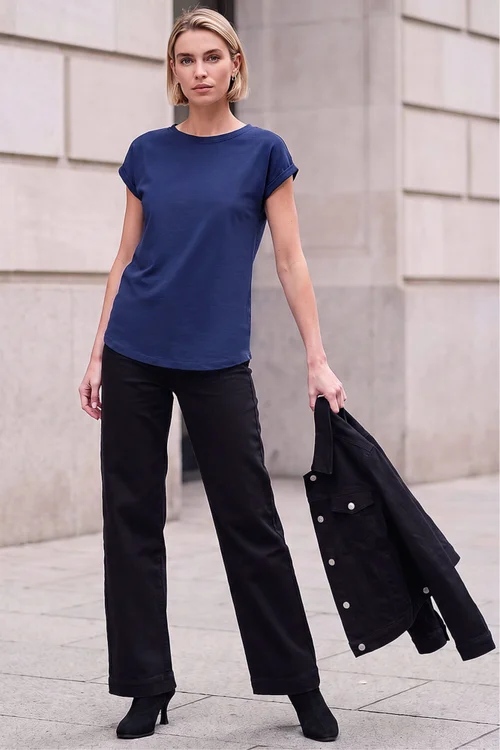 Roman Navy Plain Stretch Cotton Jersey T-Shirt - 18 Image 2