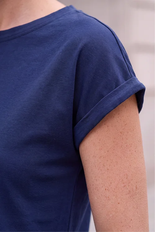 Roman Navy Plain Stretch Cotton Jersey T-Shirt - 18 Image 4