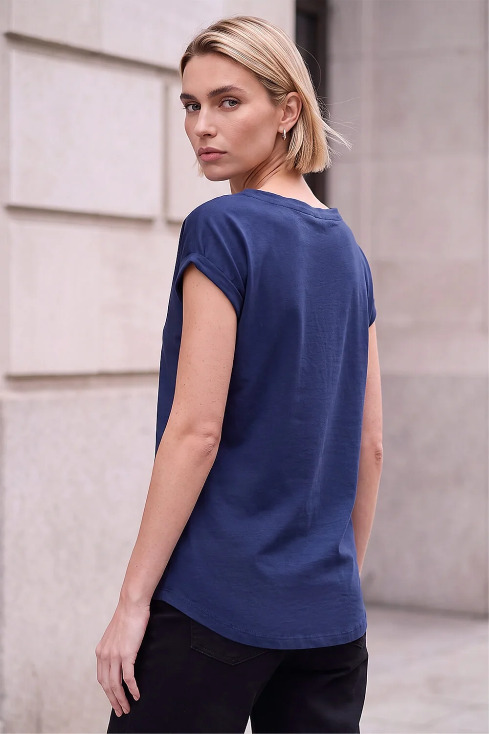 Roman Navy Plain Stretch Cotton Jersey T-Shirt - 18 Image 3