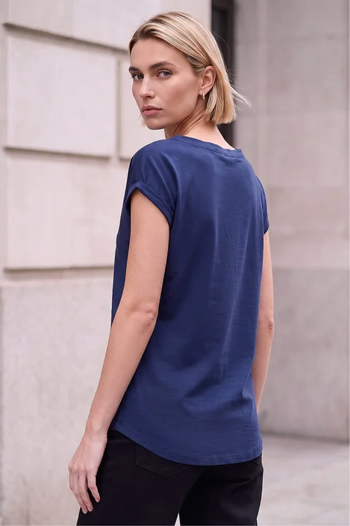 Roman Navy Plain Stretch Cotton Jersey T-Shirt - 18 Image 3