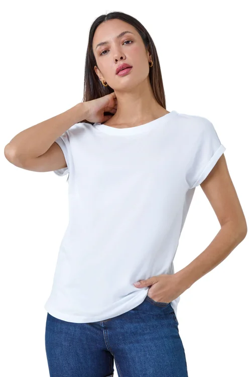 Roman White Plain Stretch Cotton Jersey T-Shirt - Size 12 Image 1