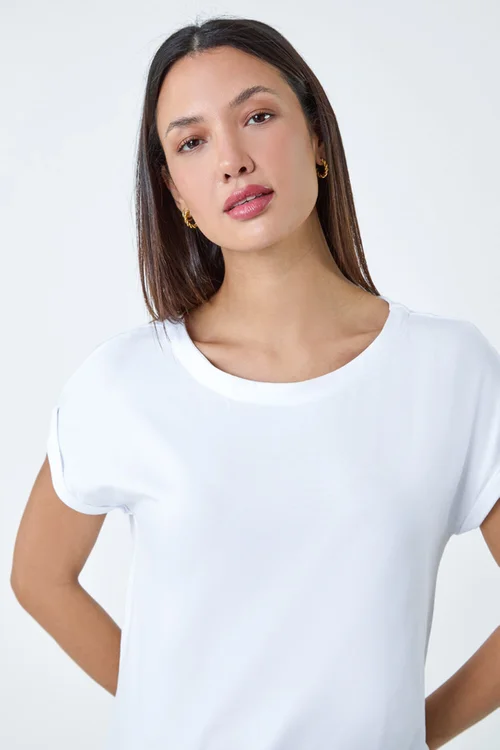 Roman White Plain Stretch Cotton Jersey T-Shirt - Size 12 Image 4