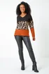 Roman Rust Petite Animal Colourblock Stretch Jumper - Size 14 Image 4