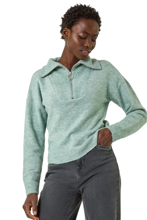 Roman Pale Blue Collar Zip Neck - Extra Large Image 1