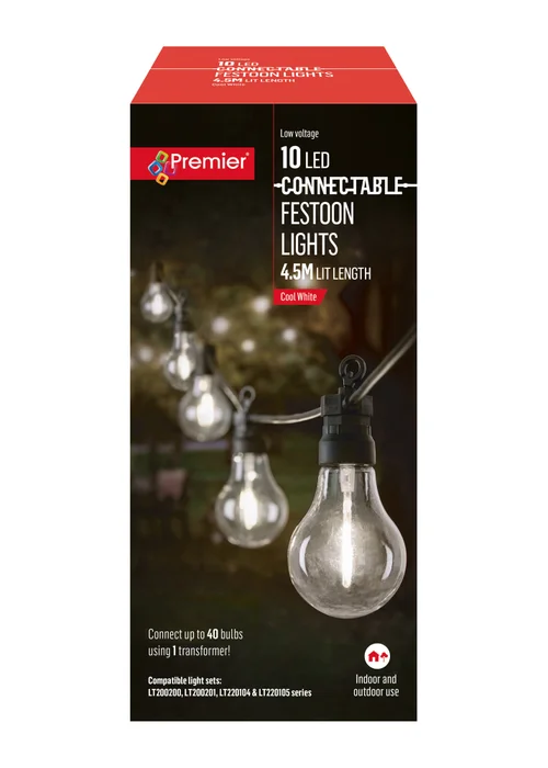 Premier Decorations 10 Cool White LED Connectable Round Bulb Festoon String Lights - One Size Image 3