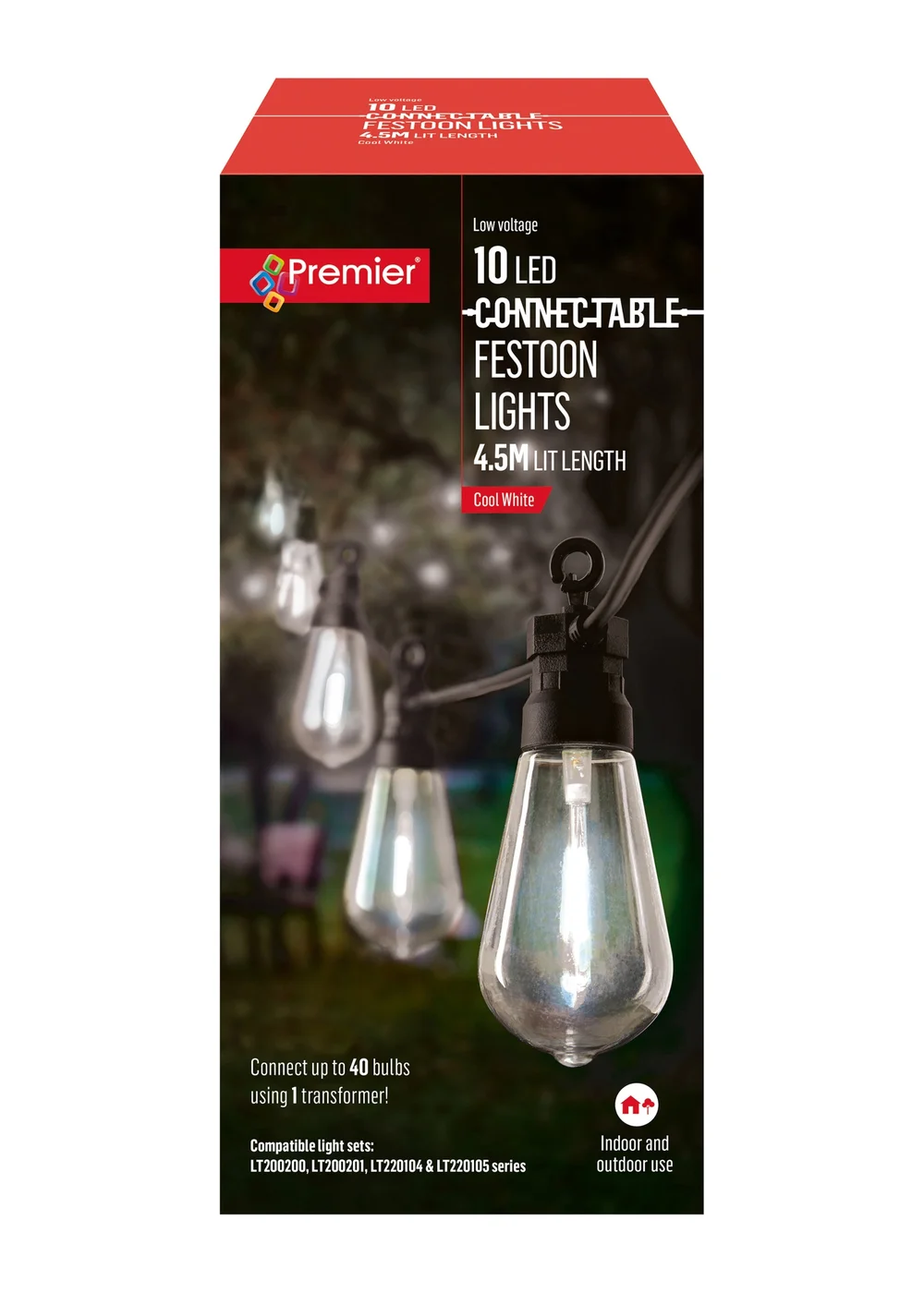 Premier Decorations 10 Cool White LED Connectable Teardrop Bulb Festoon String Lights - One Size Image 3