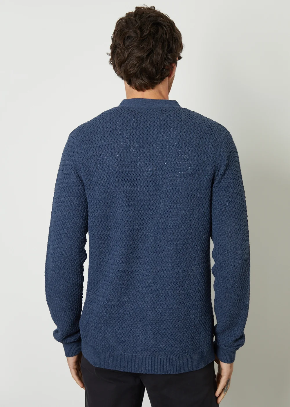 Threadbare Blue Basket Stitch V-neck Cardigan - Small Image 2