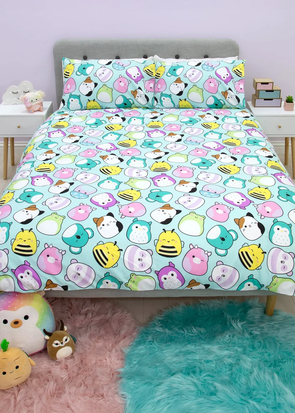 Squishmallows White Happy Brushed Microfiber Duvet Cover Set - Single Image 2