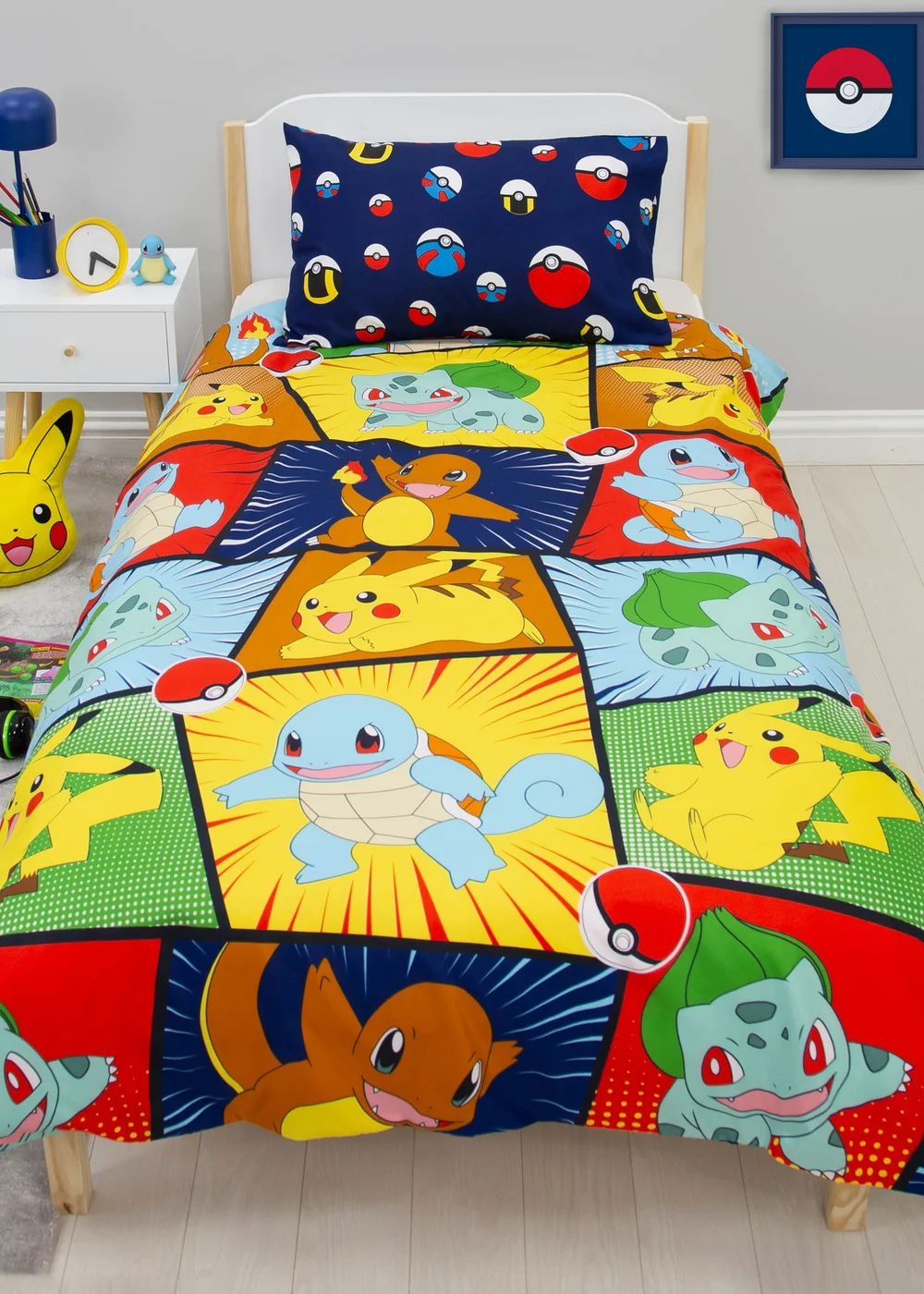 Pokemon Blue Retro Brushed Microfibre Duvet Cover Set - Single Image 1