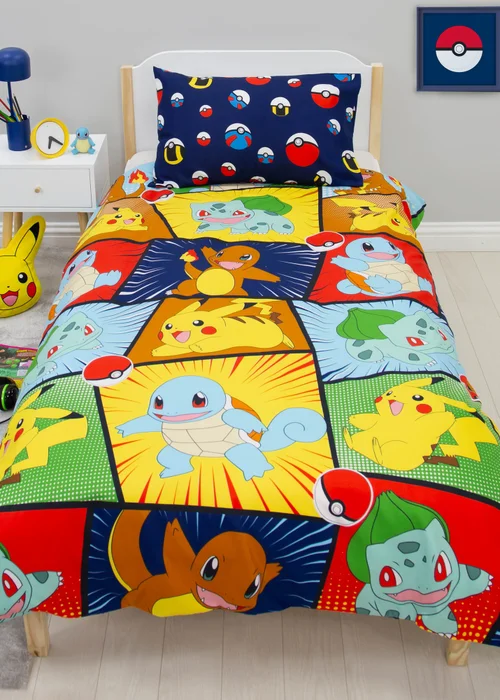 Pokemon Blue Retro Brushed Microfibre Duvet Cover Set - Single Image 1