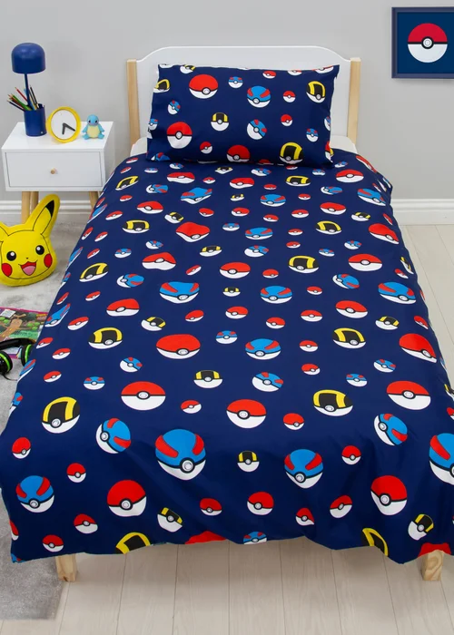 Pokemon Blue Retro Brushed Microfibre Duvet Cover Set - Single Image 2