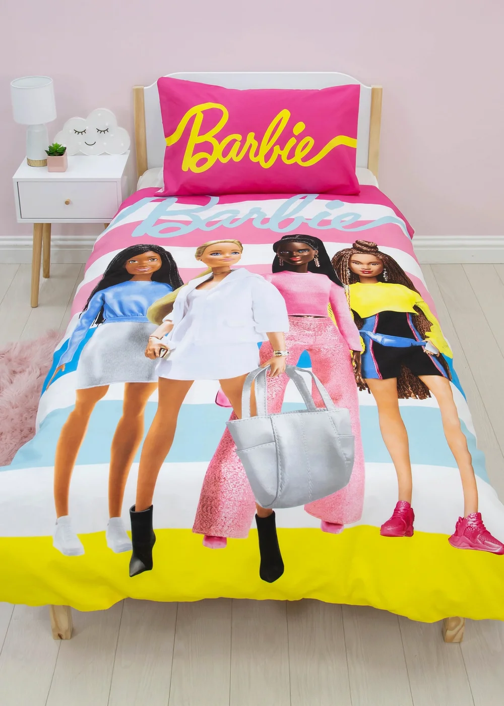 Barbie Pink Unboxed Stripe Polycotton Duvet Cover Set - Single Image 1