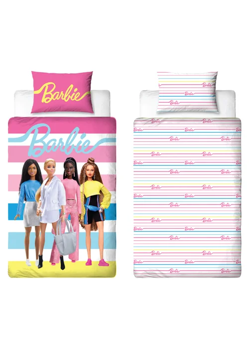Barbie Pink Unboxed Stripe Polycotton Duvet Cover Set - Single Image 5